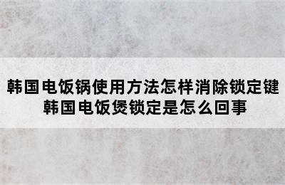 韩国电饭锅使用方法怎样消除锁定键 韩国电饭煲锁定是怎么回事